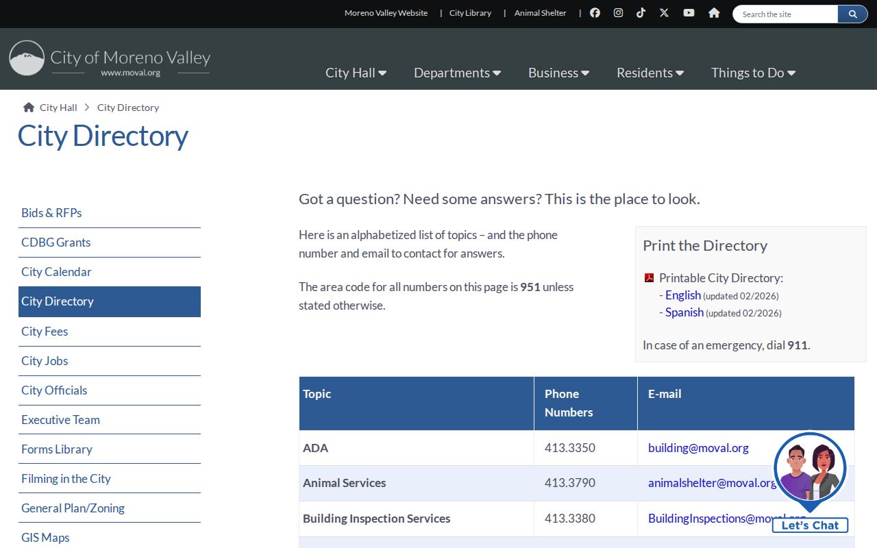 Moreno Valley people search city department directory
