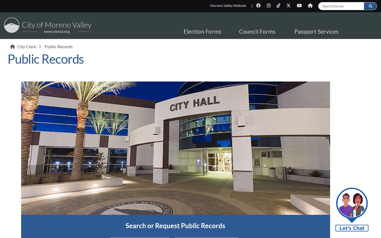 Moreno Valley people search on the city public records page