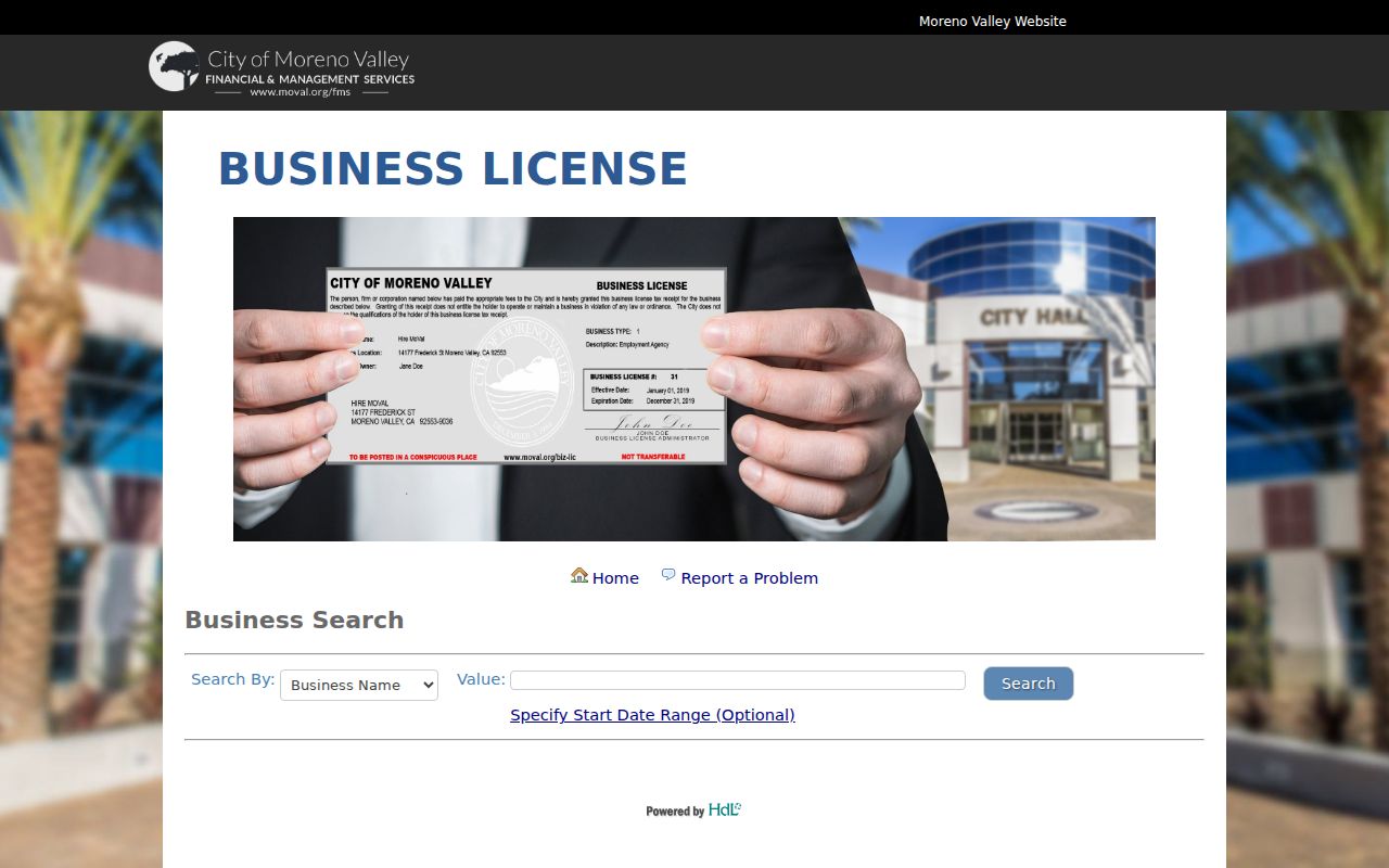 Moreno Valley people directories city business license search
