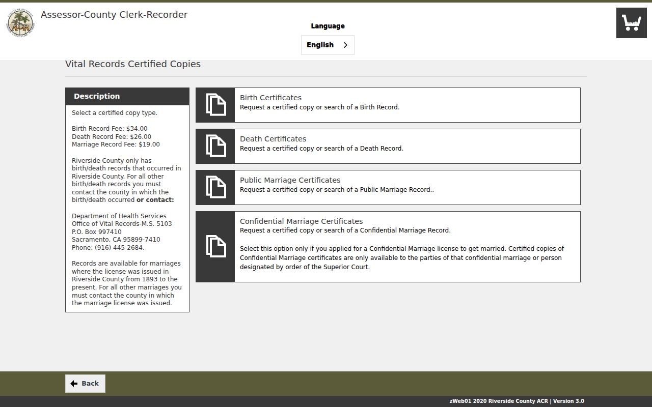 Moreno Valley public records copy choices in Riverside eVitals